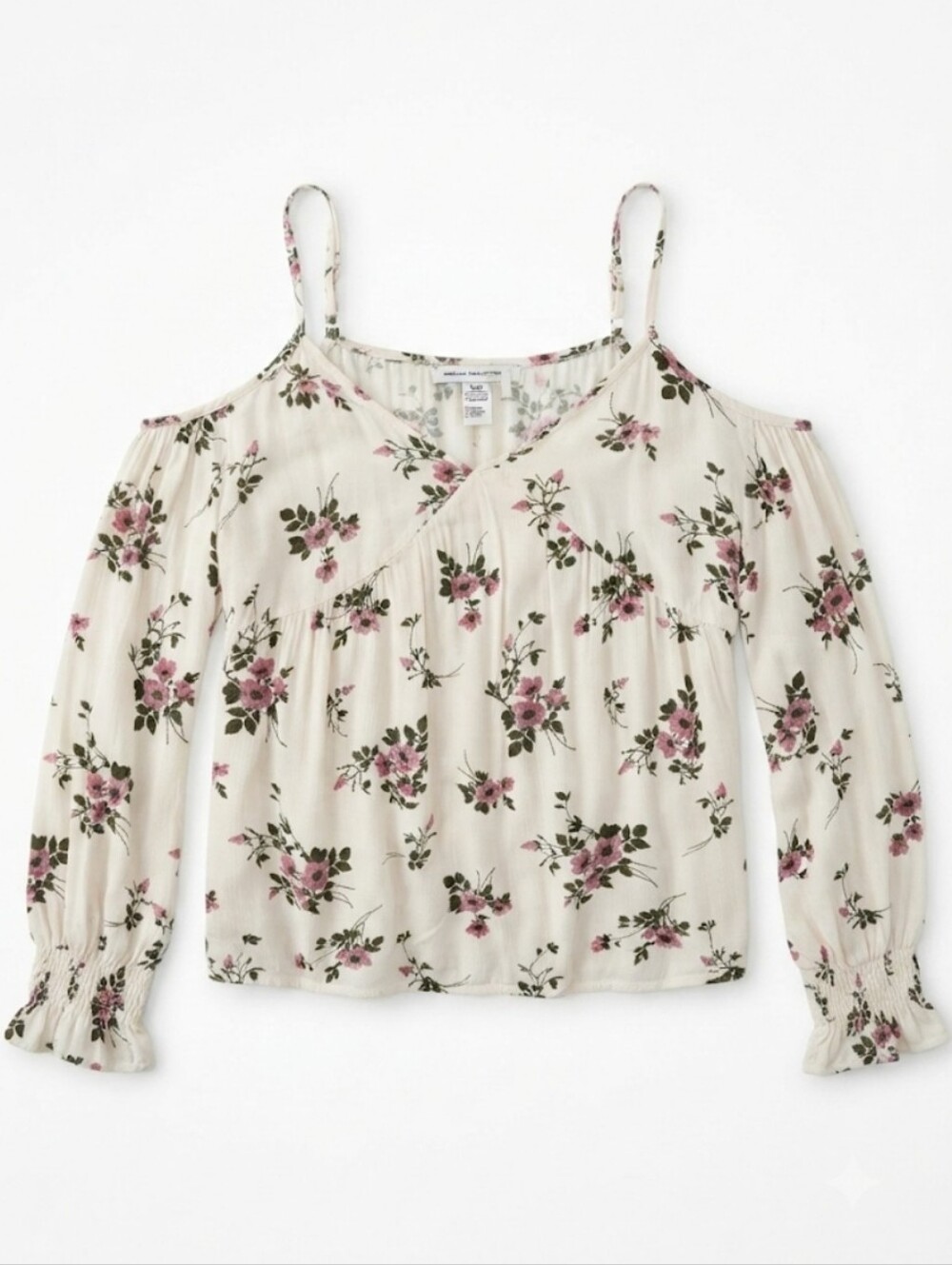 American Eagle Outfitters Cream Floral Cold-Shoulder Top